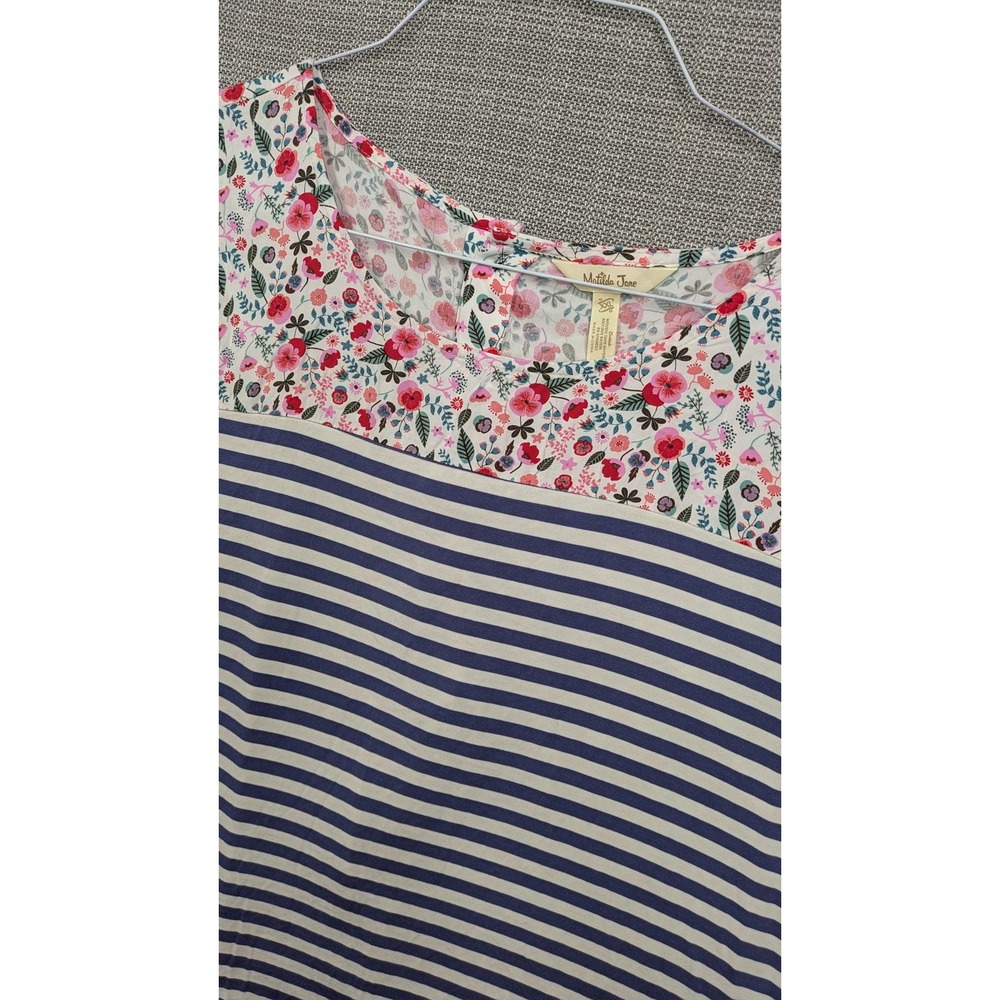 Matilda Jane Tunic Blouse Womens 2XL Multicolor Floral Stripe Cap Sleeve Top
